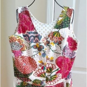 NEW 100% Cotton HANDMADE floral Shorts Romper Jumpsuit M Pockets Button Closure